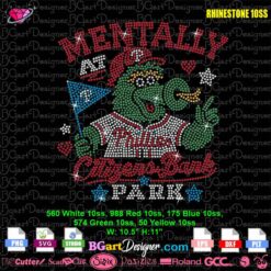 Mentally At Citizens Bank Park Phillies rhinestone SVG PLT template with baseball mascot crystal design