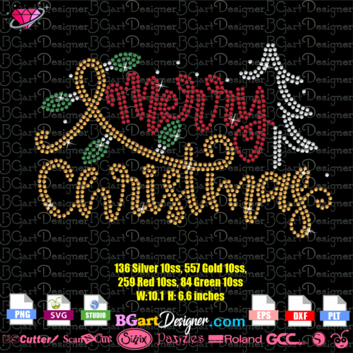 Merry Christmas Lights rhinestone template svg cricut silhouette, merry christmas tree bling transfer svg plt, christmas tree lights bling rhinestone template download