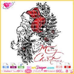 merry christmas santa flowers svg, santa face vintage svg cricut download