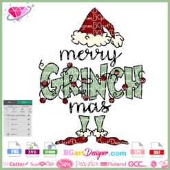 merry grinchmas body grinch svg cricut silhouette, grinch Santa hat Christmas lights sublimation clipart