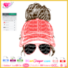 Messy Bun Football hat layered svg cricut silhouette, messy bun nfl sublimation download, messy bun glasses cap hat svg cuttable, girl face svg png clipart