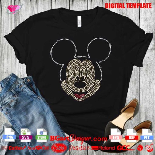 Mickey rhinestone template svg, mickey minnie rhinestone design, disney rhinestone transfer, mickey head svg, mickey silhouette rhinestone, mickey bling svg, sticky flock, cricut vector file, silhouette cameo