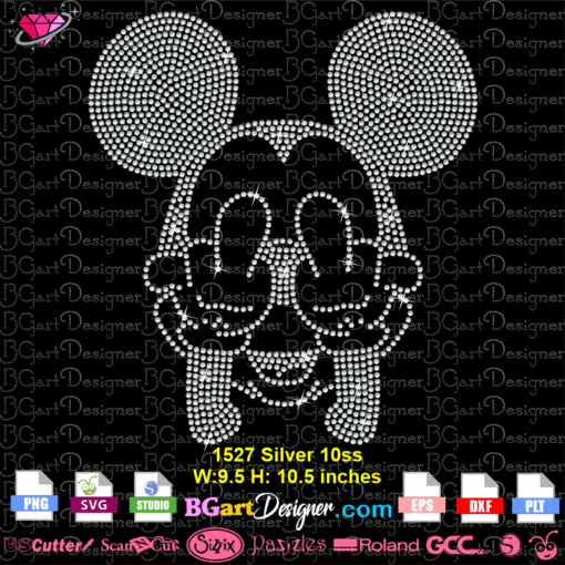 Mickey Middle finger rhinestone svg cricut silhouette, mickey face rhinestone template, funny mickey face bling cut file, mickey angry rhinestone iron on transfer, mickey fuck you rhinestone template cuttable