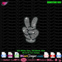 mickey peace hand rhinestone svg, mickey bling car decal svg download