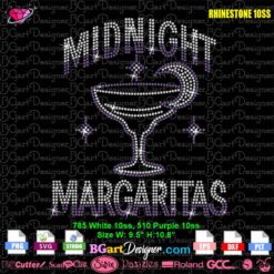 Midnight Margaritas rhinestone template SVG PLT with 785 white and 510 purple SS10 stones