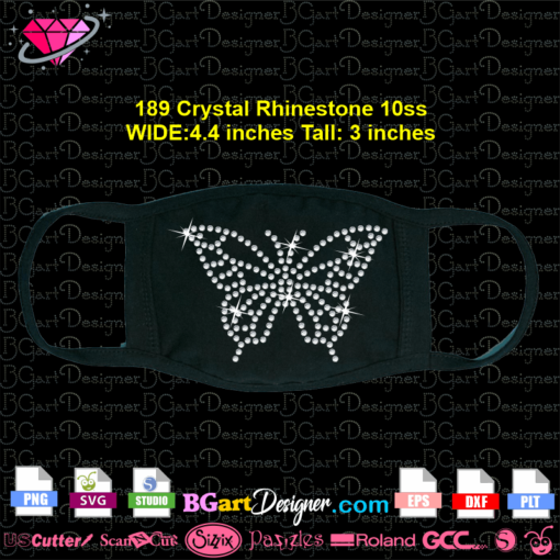 mini butterfly rhinestone svg cricut silhouette, butterfly bling mask svg ss10 digital template, vector cut file