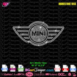 Mini Cooper logo rhinestone template layout with winged emblem pattern for stone cutting machines and heat transfers svg plt