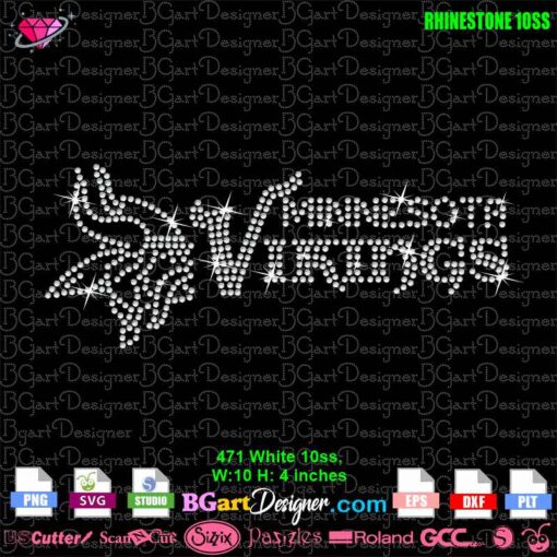 Rhinestone template of Minnesota Vikings logo, SVG file for Cricut and Silhouette, 10 x 4 inches.