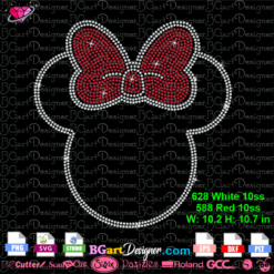 minnie face outline bow rhinestone template svg cricut silhouette, minnie head digital bling template download