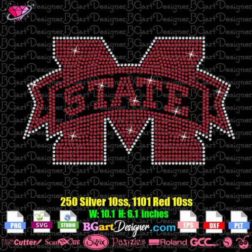 Mississippi State Bulldogs logo rhinestone svg, Mississippi State bling cut file cricut silhouette