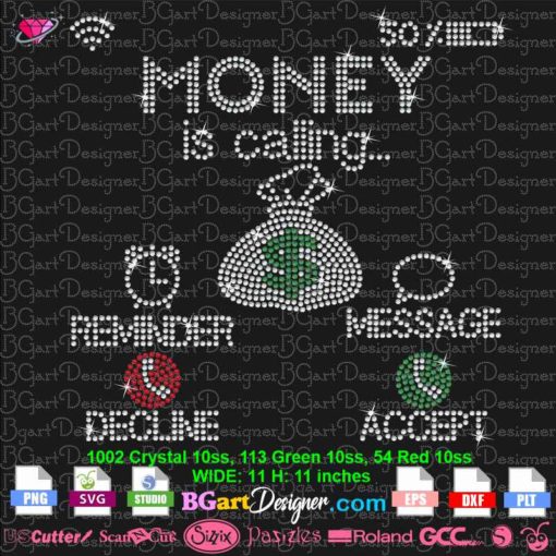 money bag calling rhinestone digital bling template