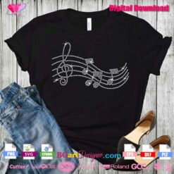treble clef music melody rhinestone iron, musical notes clear iron svg