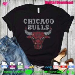 chicago bulls rhinestone template svg cricut silhouette, nba bulls rhinestone transfer svg download