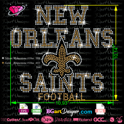 new orleans saints rhinestone svg, saints football rhinestone transfer, cricut vector cuttable file, silhouette cameo, new orleans saints love rhinestone svg, Fleur De Lis Rhinestone Design