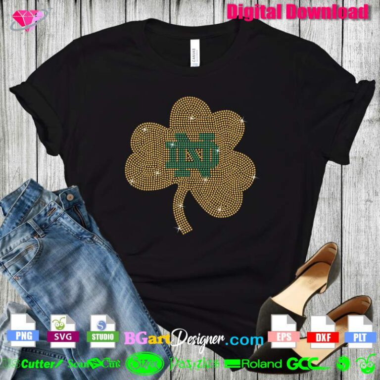 lllᐅ Notre Dame Clover Rhinestone SVG - Digital bling template file