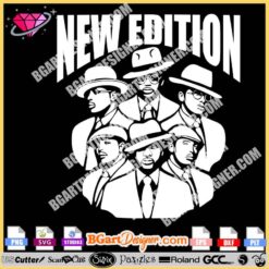 Instant digital download of SVG design featuring New Edition, the legendary R&B/pop group. Compatible with cutting machines like Cricut and Silhouette. Layered design for DIY projects and clothing customization. Perfect for New Edition fans and DIY projects.