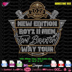 New Edition Way Tour 2026 rhinestone template layout with microphones and crystal placement guide for cutting machines