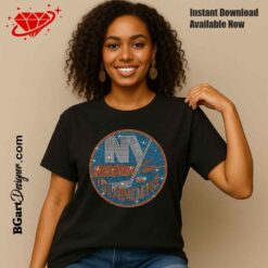 New York Islanders rhinestone template shown on black t shirt mockup digital rhinestone template SVG PLT for Cricut Silhouette machines