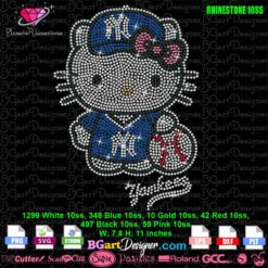 hello kitty New York Yankees rhinestone svg, hello kitty sanrio character baseball bling rhinestone transfer svg cricut download