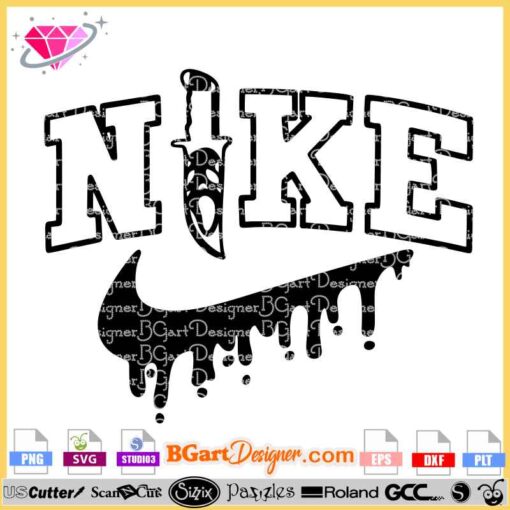 Nike bloody knife logo design for Halloween, available as a digital download in SVG, PNG, DXF formats