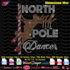 north pole dancer reindeer rhinestone svg, reindeer bling rhinestone transfer