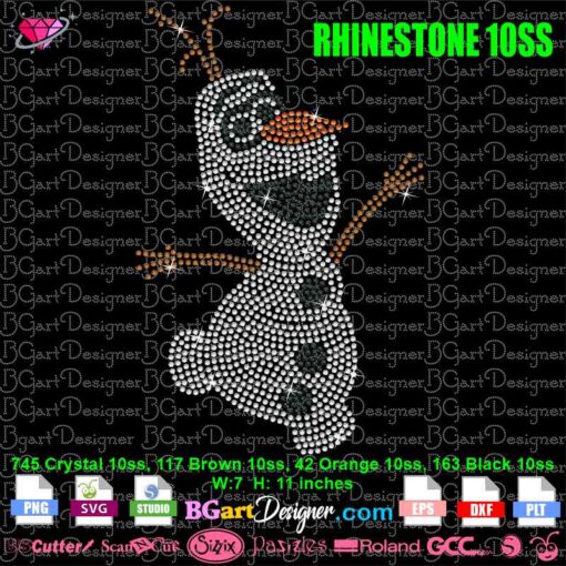 Olaf Frozen rhinestone svg, olaf bling rhinestone template svg