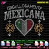 Mexicana rhinestone template SVG with Orgullosamente Mexicana text, Mexican flag heart and gold flowers for SS10 rhinestones