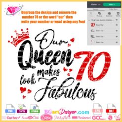 Our queen makes 70 look fabulous svg cricut silhouette, 70 birthday layered cuttable file download