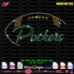 Green Bay Packers rhinestone template digital svg plt football outline design with gold and green rhinestones for cutting machines
