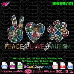 peace love autism rhinestone svg, autism rhinestone template svg, jigsaw puzzle piece rhinestone svg