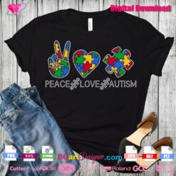 peace love autism awareness rhinestone vinyl svg cut file