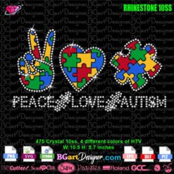 peace love autism awareness bling rhinestone transfer download svg cricut silhouette