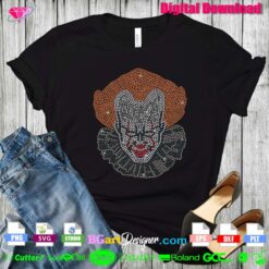 pennywise rhinestone template cricut, horror clown bling transfer download