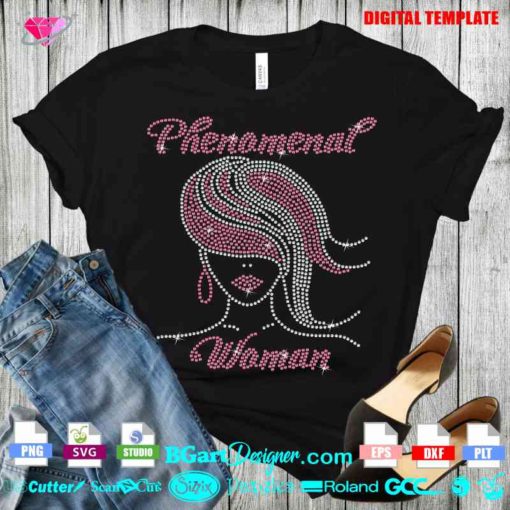 download phenomenal woman transfer iron on, afro woman rhinestone svg