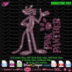 pink panther body paw rhinestone svg, pink panther crystal bling transfer