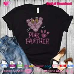 pink panther face paw rhinestone svg, pink panther crystal bling transfer