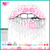 Pink ribbon dripping lips svg cricut silhouette, cancer awareness layered lips cuttable file, positives vibes only svg sublimation file