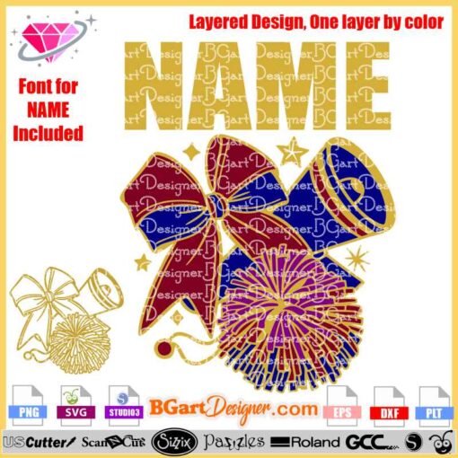 Custom Name Cheerleading SVG Cut File. Download layered vector design for Cricut and Silhouette machines. Ideal for DIY cheer T-shirts and personalized gifts. #CheerSVG #CustomNameDesign #CricutFiles #SilhouetteCut