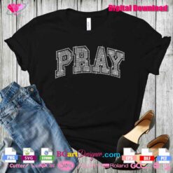 Instant digital download of a 'Pray' rhinestone template t-shirt design. Perfect for Cricut and Silhouette users, this design uses 10ss rhinestones to create a sparkling, faith-inspired craft project. Includes formats PNG, SVG, EPS, DXF, and PLT.