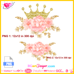 gold crown pink flowers watercolor png clipart, rose peony watercolor clipart sublimation, gold glitter crown pink floral png download