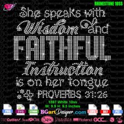 proverbs 31:26 she speaks wisdom rhinestone svg cricut download template