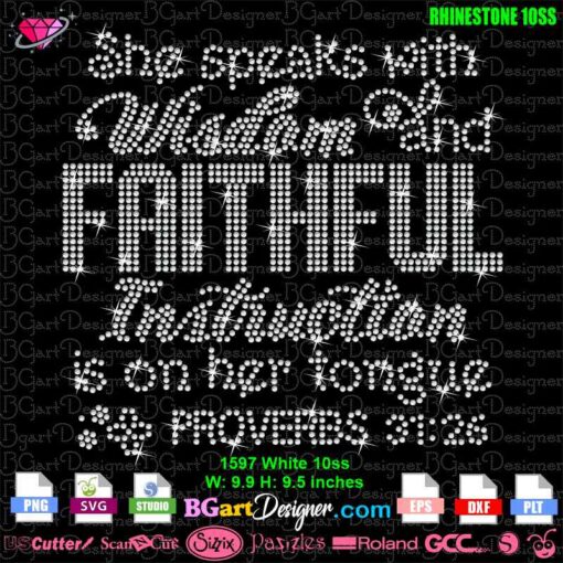 proverbs 31:26 she speaks wisdom rhinestone svg cricut download template