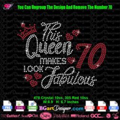 This queen makes 70 look fabulous rhinestone svg cricut silhouette