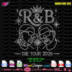 Chris Brown Usher R&B Tour Rhinestone SVG template with luxury low stone count bling design for concert shirts and oversized tees