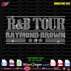 R&B Tour Raymond Brown rhinestone SVG template with 1143 white SS10 stones for concert bling shirt production