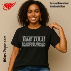 Black oversized concert t shirt featuring R&B Tour Raymond Brown rhinestone bling design mockup for luxury music apparel