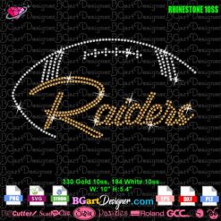 Rhinestone Raiders football design template in gold and white for digital download and cutting machines