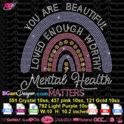 Mental Health Rhinestone svg cricut silhouette, health matters bling digital rhinestone template