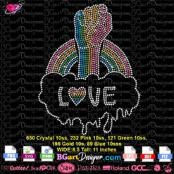 Rainbow fist lgtb rhinestone svg cricut silhouette, fist raised up Gay Pride svg digital rhinestone template