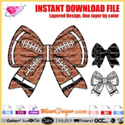 Instant Download: Layered Retro Football Bow Vector for Cutting Machines like Cricut and Silhouette. Enhance Your Fall Wardrobe with This Unique Football Sport Design. Perfect for DIY T-Shirts and Football Mom Accessories. Get Your Game Day Ready with Our Coquette Bow PNG.